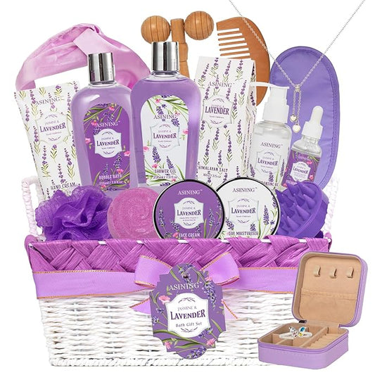 Bath Gift Set for Women, 19 Pcs Skin Care Set Lavender & Jasmine Scent XL Spa Gift Basket for Birthday, Mother's Day, Valentine's Day, Christmas, Home Spa Kit, Birthday Gift Basket Bath & Body Care