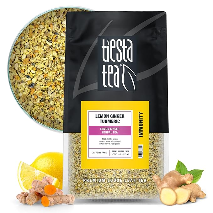 Tiesta Tea - Lemon Ginger Turmeric, Loose Leaf, Lemon Ginger Herbal Tea, Premium Non-Caffeinated Herbal Blend, Make Hot or Iced & Brews Up to 200 Cups, 16 Ounce Resealable Bulk Pouch - Bloomnest