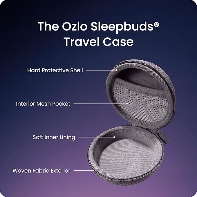 Ozlo Sleepbuds® Travel Case | Hard Case for Sleep Headphones | Woven Fabric with Zipper Closure | Mesh Pocket for Storing Charging Cable | Gray - Bloomnest