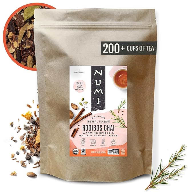 Numi Organic Rooibos Chai Tea Loose Leaf, Caffeine-Free Chai Tea with Spices, 16 oz Bulk Pouch, Herbal Tea, Smooth Bold Flavor Brews 200 Cups - Bloomnest