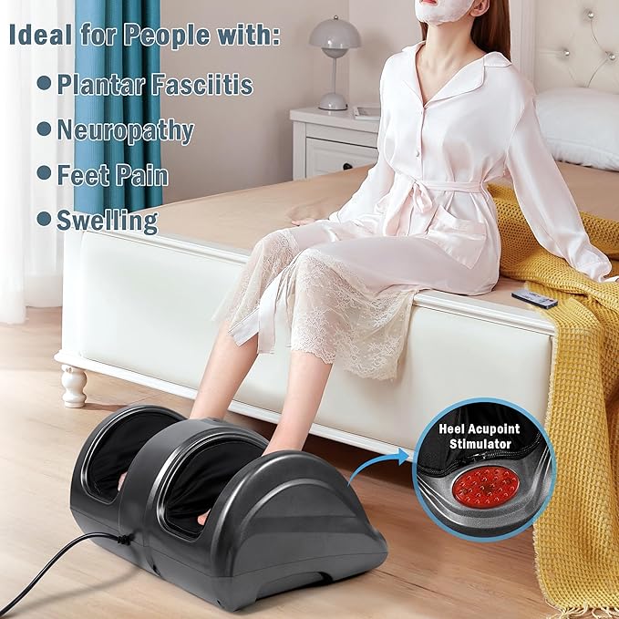 H&B Luxuries Shiatsu Foot Massager Machine with Remote Controller, Kneading and Rolling Home Massagers for Feet, Ankle, Calf, Leg, Ideal for Men, Women, Father, Mom Parents and The Elderly, Gray