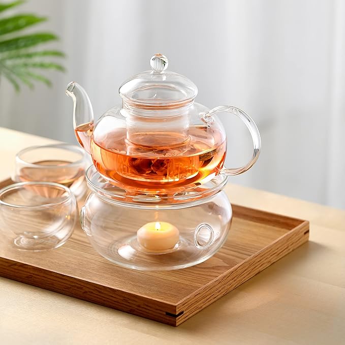 CNGLASS Glass Teapot Stovetop Safe,Clear Teapot with Removable Infuser 20.3 oz,Loose Leaf and Blooming Tea Maker - Bloomnest