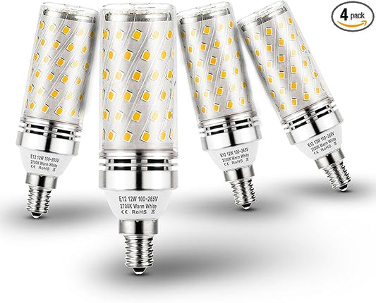 E12 100W Equivalent Led Candelabra Bulbs, E12 12W Led Candle Light Bulbs T6 C7 1200lm, 2700k Soft Warm White E12 Base Chandelier Pendant Ceiling Fan Bulbs, Non-Dimmable, 4Pack - Bloomnest