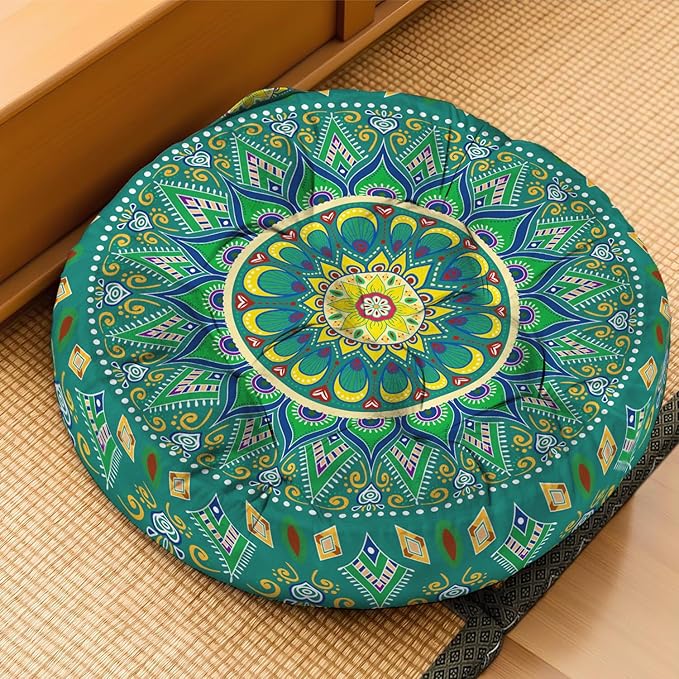 Mandala Meditation Cushion, Boho Meditation Mat, Meditation Pillows for Sitting on Floor, Cushions for Sitting in Home and Outdoor, Round Floor Pillows Cushion Seating for Yoga 22'' X 22'' - Bloomnest