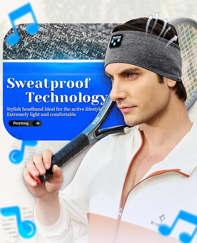 Perytong Sleeping Headphones Bluetooth Headband, Soft Long Time Play Sleeping Headsets with Built in Speakers Perfect for Workout,Running,Yoga,Travel, Darkgray - Bloomnest