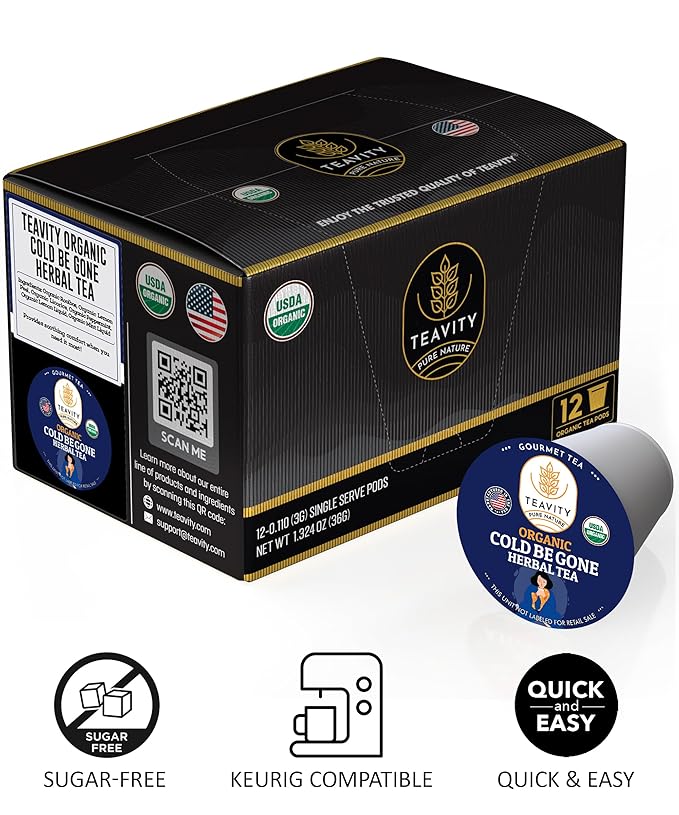 Organic Rooibos Tea Pods for Keurig with Lemon, Mint, Licorice - Unsweetened Decaf Tea for K Cup Brewing - Cold- Be-Gone by Teavity (24 Tea Pods) - Bloomnest