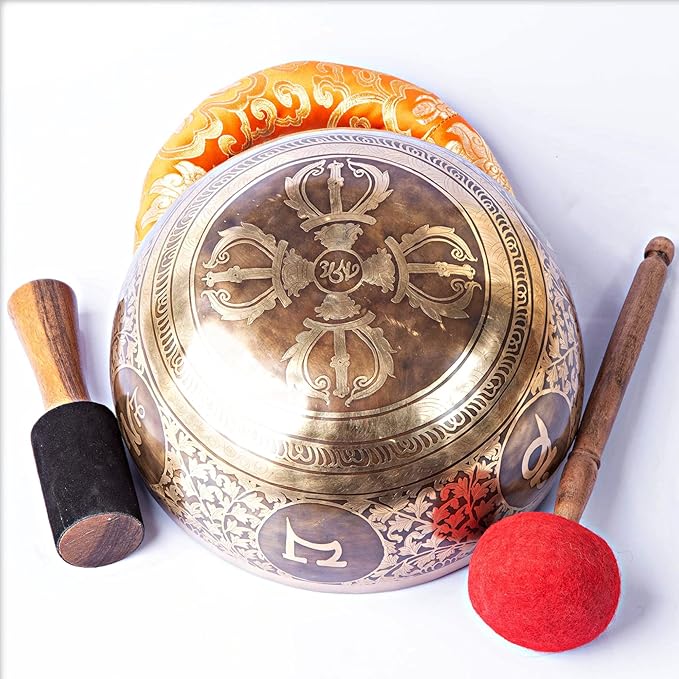 Large Tibetan Singing Bowl Set - 9" Master Healing Grade For Sound Bath Chakra 7 Metal Meditation Yoga By Himalayan Bazaar HimalayanBazaar