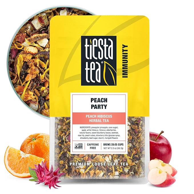 Tiesta Tea - Peach Party, Loose Leaf, Peach Hibiscus Herbal Brew, Premium Blend, Non-Caffeinated Fruit Blend, Makes Hot or Iced & Up to 25 Cups, 2oz Resealable Pouch - Bloomnest