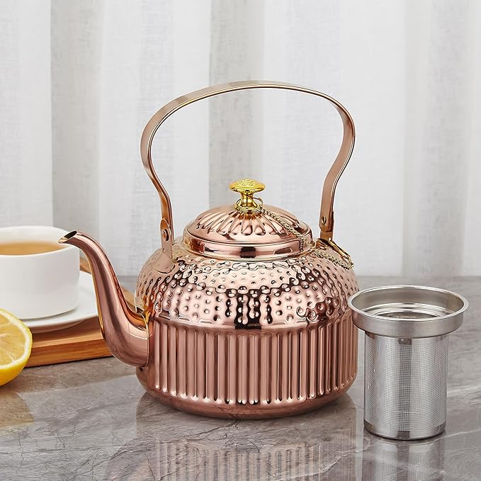 SANQIAHOME Antique 1.2L (40Oz) Stainless Steel Teapot with Infuser copper - Bloomnest