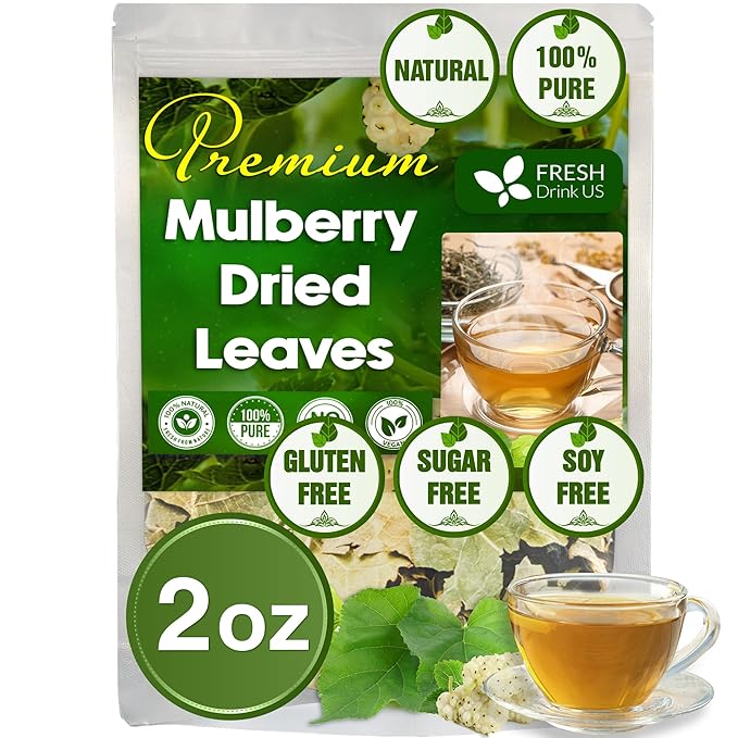 FreshDrinkUS, Permium 2oz Mulberry Leaves, 100% Natural & Pure from Mulberry Leaves, Mulberry Leaf Tea, Mulberry Loose Leaf Herbal Tea, No Additives, No Caffeine, Vegan - Bloomnest