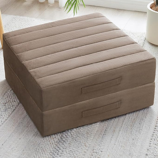2 Pcs High Density Foam Floor Pillow - Upgraded Large Pillows Seating for Adults - Outdoor Floor Cushion with Soft Tufted Cover - Yoga Pillows for Sitting On Floor - 22 Inch Coffee - Bloomnest