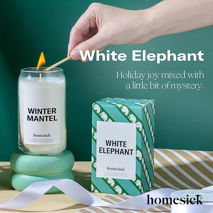 Homesick Scented Candles for Home (White Elephant) - 13.75 oz Long-Lasting Soy Wax Blend Jar Candle Gifts for Women & Men, 60-80 Hours Burn Time - Notes of Candied Orange, Champagne & Sparkling Cassis - Bloomnest