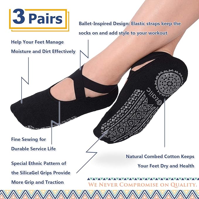 Ozaiic Pilates Socks for Women Non Slip Grip, Yoga Socks with Grippers for Barre, Hospital, Ballet, Dance, Barefoot Workout - Bloomnest