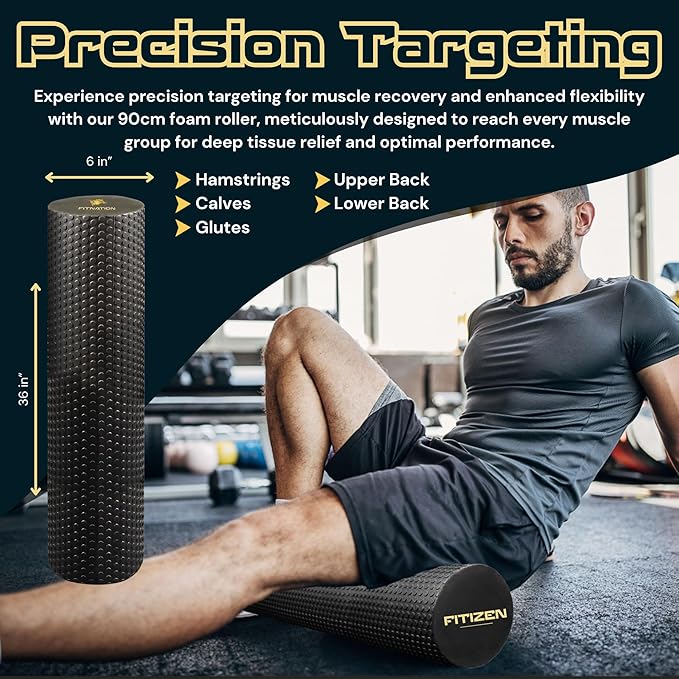 Fitizen Foam Roller – Muscle Massage Rehab Stiff Back Pain Physical Therapy Deep Tissue Firm Exercise Equipment Home Gym Stress Yoga Pilates for The Fit Citizen by FitNation - Bloomnest