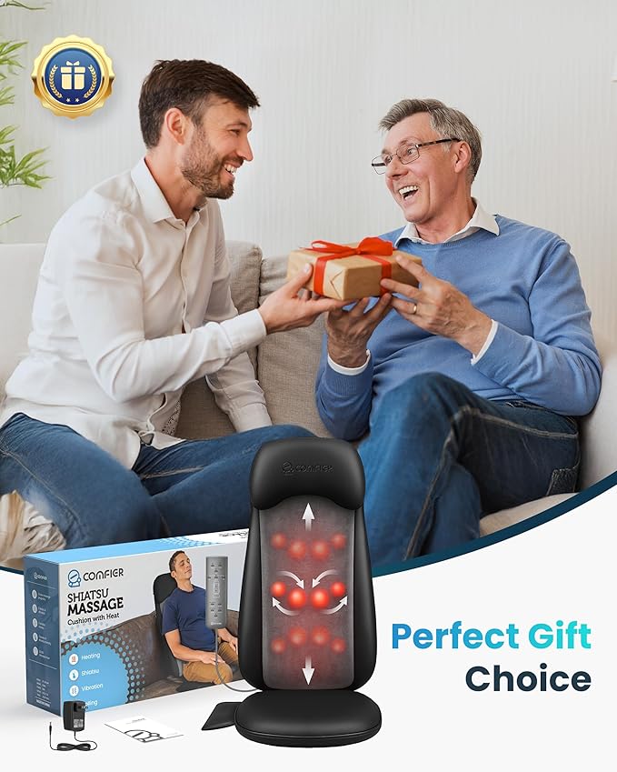 COMFIER Shiatsu Massage Cushion with Heat,2D/3D Shiatu Back Massager with App Control,Deep Tissue Kneading Massage Chair Pad with Vibration,Back Massager for Chair,Gifts for Dad,Mom - Bloomnest