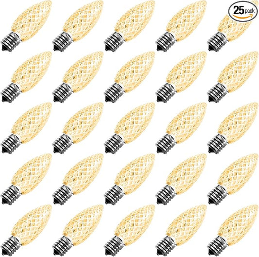 Meconard C9 Led Replacement Christmas Light Bulbs, C9 Shatterproof Led Bulbs for Christmas Indoor Outdoor String Lights,E17 Intermediate Base, Commercial Grade Holiday Bulbs, Warm White, 25Pack - Bloomnest