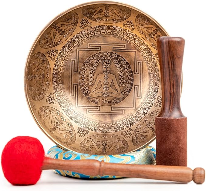 Large Tibetan Singing Bowl Set - 9" Master Healing Grade For Sound Bath Chakra 7 Metal Meditation Yoga By Himalayan Bazaar - Bloomnest