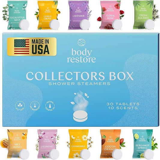 Body Restore Shower Steamers Aromatherapy 30 Pack – Valentines Day Gifts for Her and Him, Birthday Gifts for Women and Men, Relaxation, Stress Relief, Self Care – Collector’s Box - Bloomnest