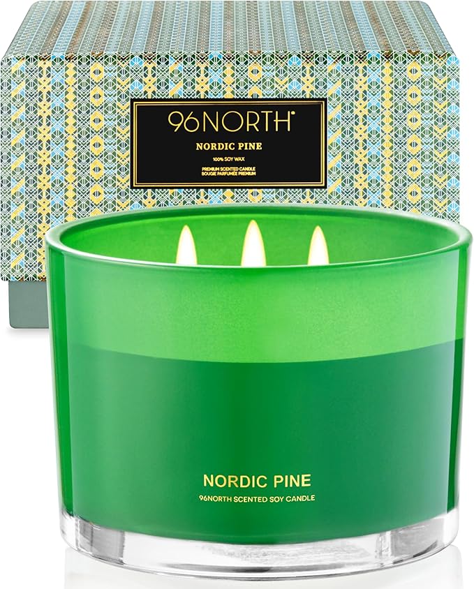 96NORTH Luxury Pine Soy Candle | Large 3 Wick Jar Candle | Up to 40 Hours Burning Time | 100% Natural Soy Wax | Relaxing Aromatherapy Aesthetic Candle - Bloomnest