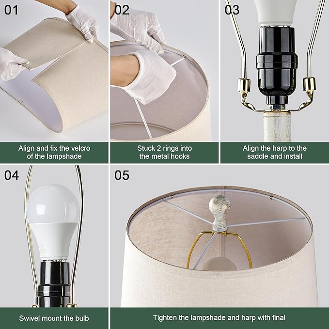 Farmhouse Lamps Set of 2, 28.5" Touch Lamps for Nightstand with USB C+A Ports, LED Bulbs Included - Bloomnest