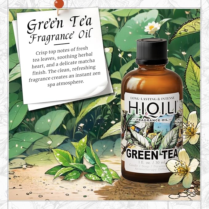 HIQILI Green Tea Fragrance Oil for Candle & Soap Making, Refreshing Scents, for Home Diffusers, Laundry Dryer Balls - 1 Fl Oz - Bloomnest