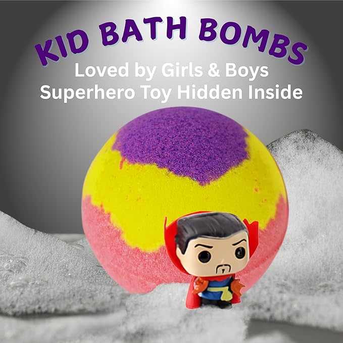 EvolutionUSA 1pc Epic Superhero Bath Bombs for Kids, Super Hero Bath Bomb with Toy Inside, Lush Childrens Bathbomb, Organic Bathbomb with Surprise Inside, Fizzy Fun Superhero Bath Ball Bath Toy - Bloomnest