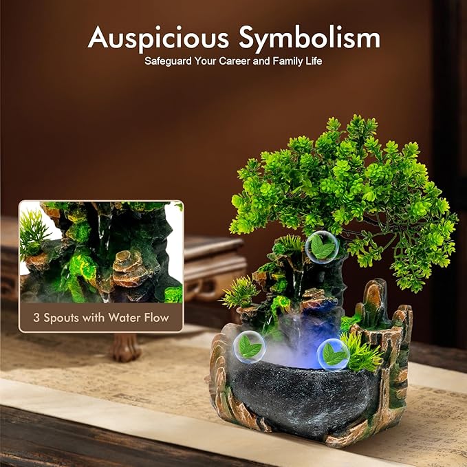 Gdrasuya10 Atomizing Rockery Water Fountain Desktop Chinese Fengshui LED Lamp Waterfall Water Sound Indoor Office Home