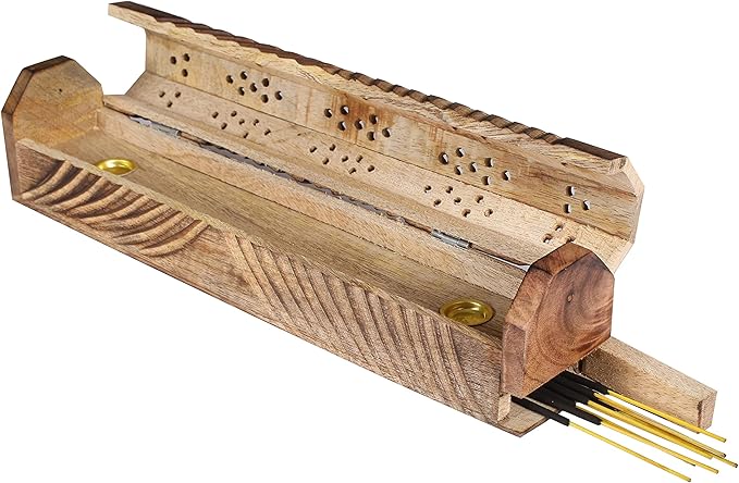 Wooden Coffee Incense Holder, Incense Stick Holder Perfect for Room Décor, Spiritual Décor Aeromatherapy, Wooden Incense Burner Holder with Storage Compartment - 12 Inch Natural - Bloomnest