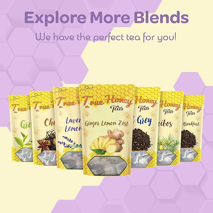 True Honey Lemon Ginger Tea Bags - Honey Crystals Blended in Every Sachet - Healthy Digestion Nourishment - All Natural Organic Herbal Caffeine Free Tea Bag 24 Count - Bloomnest
