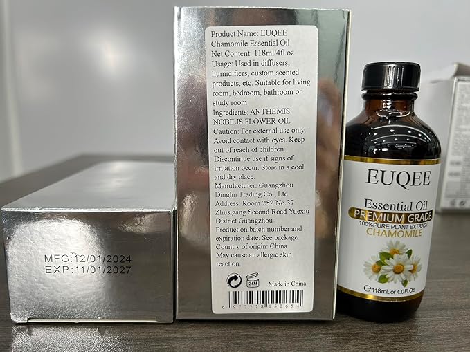 EUQEE Chamomile Essential Oil 118ml Pure Chamomile Oil Aromatherapy Essential Oil with Glass Dropper for Diffuser, Candle Making - 4 OZ
