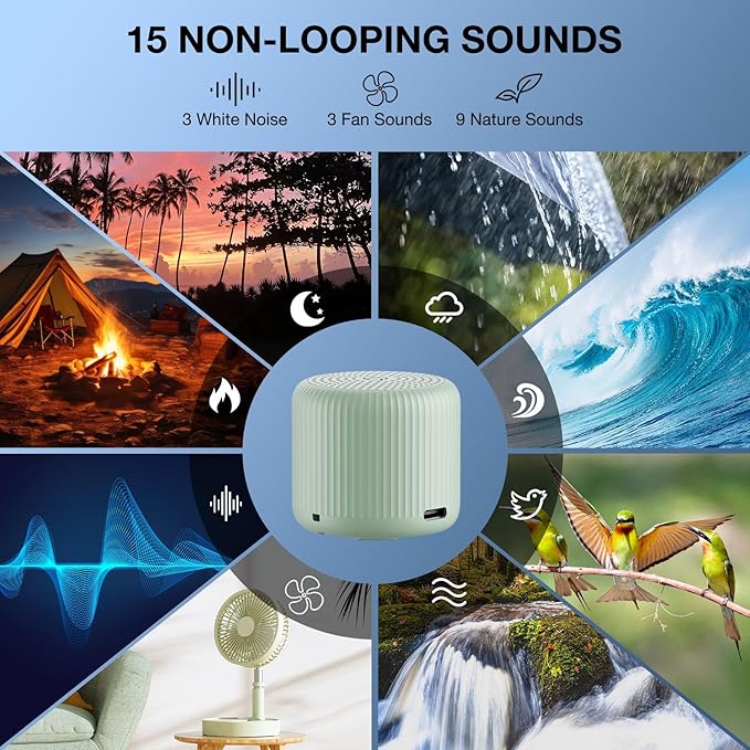 White Noise Machine Baby Portable Sound Machine,LEICEX Travel Sound Machine,15 Non-Looping Sound Timer and Memory Play, Mini White Noise Machine for Sleeping Office Travel （Mint） - Bloomnest