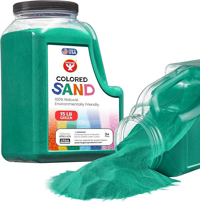 Hygloss Colored Sand for Crafts - 15 lb Bottle, Green Vibrant Colorful Fine Sensory Play Sand Art Kits for Kids - Classroom Activities for Children 3 4 5 6 7 8 9 10 11 12 - Safe for Ages 3+ - Bloomnest