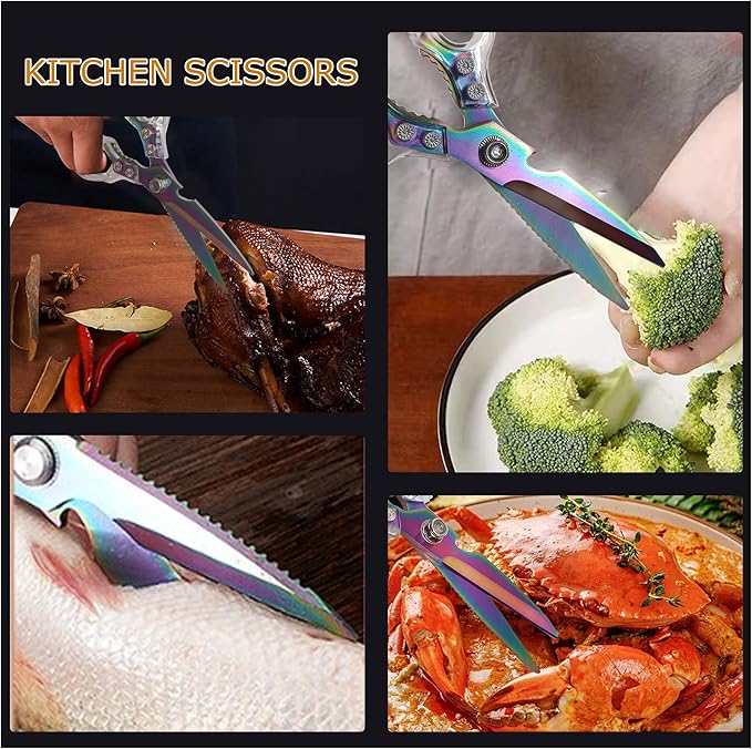 AWinjoy Heavy Duty Sharp Kitchen Scissors, Dishwasher Safe, Cooking Shears for Meat, Chicken, Fish, Poultry, Herb, Bread (Blade Gold) - Bloomnest