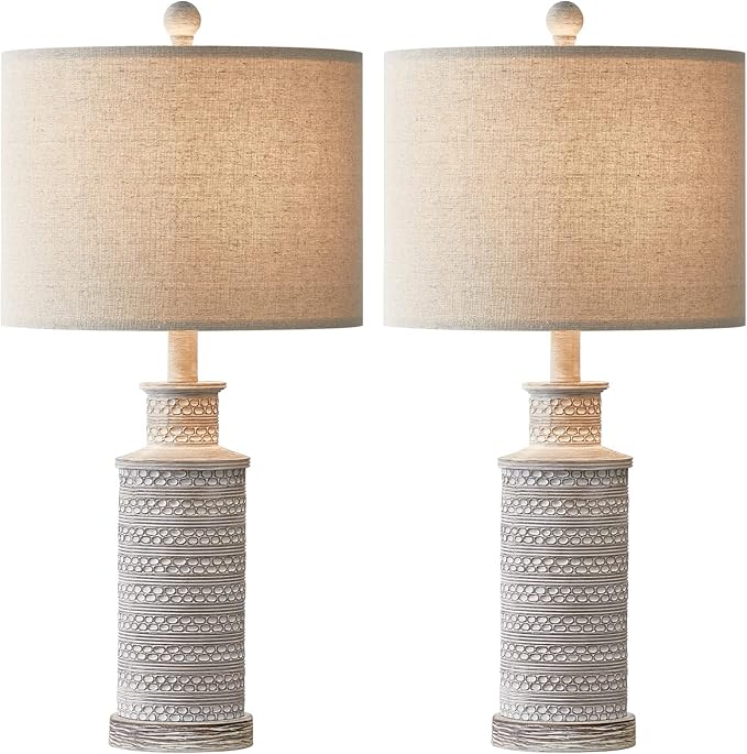 BOBOMOMO 24.5" Farmhouse Rustic Retro 24.5'' Table Lamp Set of 2 for Bedroom Living Room Traditional Nightstand End Table Lamps - Bloomnest