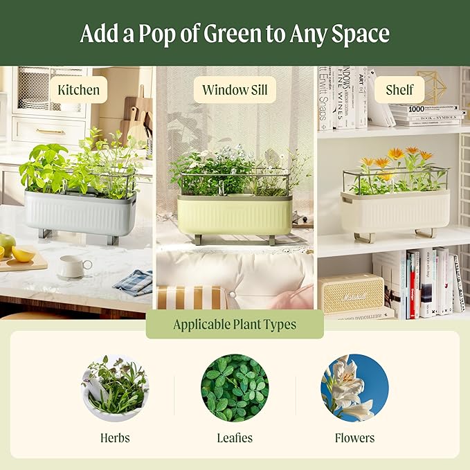 Vego garden Herb Indoor Plant Box, Self Watering Planters Pots for Indoor Plants with Trellis for Kitchen Window Sill or Countertop Plants Cage - Sage Green - Bloomnest