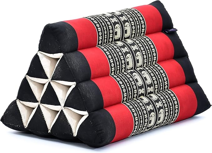 Leewadee Triangle Cushion – Comfortable Backrest for TV or Reading, Incline Pillow for Relaxing Made of Kapok, 20 x 13 x 13 inches, Black Red - Bloomnest