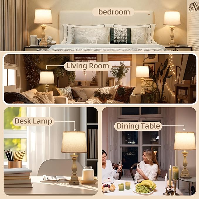 Touch Lamps for Bedroom Set of 2,Bed-Side Table Lamps with 2 USB Ports, Bedroom Lamps with 3-Way Dimmable,23" Tall Table Lamps for Living Room/Night-Stand, Bonus 2 Bulbs - Bloomnest