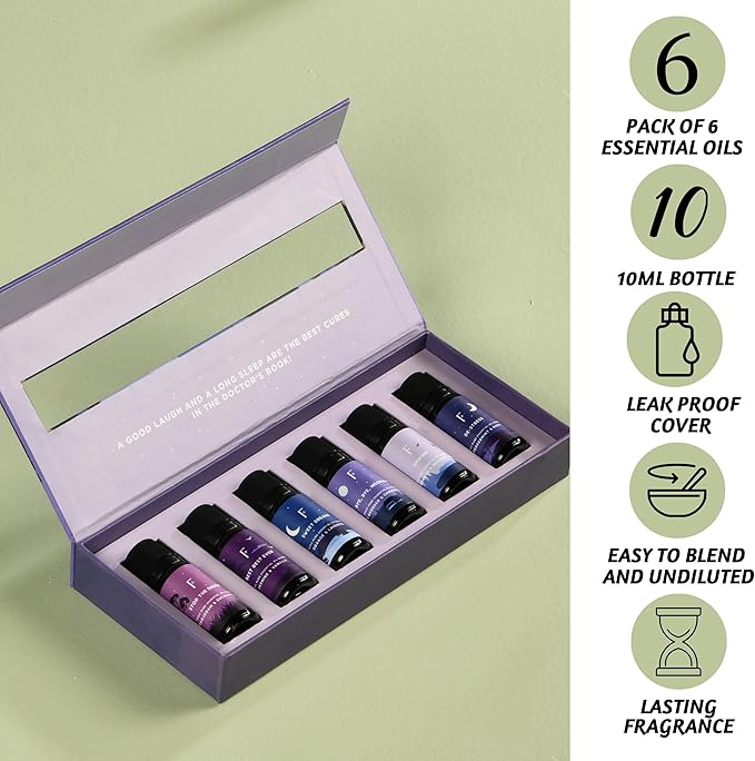 Folkulture Sleep Essential Oils Set for Christmas | Set of 6 Pure Christmas Essential Oils for Diffusers for Home | Lavender, Rosemary & Peppermint | Essential Oils for Relaxation Gifts for Her - Bloomnest