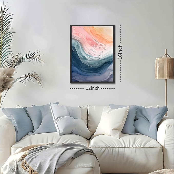 Mental Health Wall Art, Therapy Office Pictures Wall Decor, Inhale Exhale Art Paintings, Canvas Prints, Therapist Artwork for Meditation Room Calming Corner Decoration, Floating Framed 12x16 Inch - Bloomnest