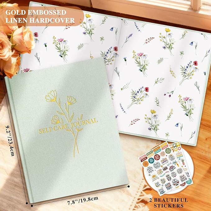 Lanpn Self Care Journal for Women, Self Love Guided Journals with Prompts, Daily Reflection Wellness & Gratitude Planner, 5 Minute Mental Health Notebook, Mindfulness Mood Log, 240 Pages, Sage Green Lanpn