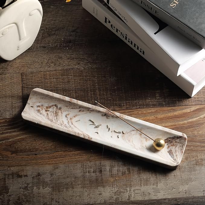 Koville Italian Natural Marble Incense Holder, Incense Holders for Sticks, Incense Burner Holder, Ideal for Meditation and Relaxing, Easy to Clean(Palissandro Classico) - Bloomnest