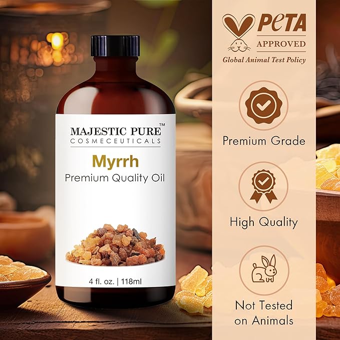 Majestic Pure Essential Oil with Glass Dropper - 100% Pure and Natural - Essential Oils for Diffuser, Aromatherapy, Soap and Candle Making, Myrrh Essential Oil, Myrrh Oil, 4 Fl Oz (Pack of 2) - Bloomnest