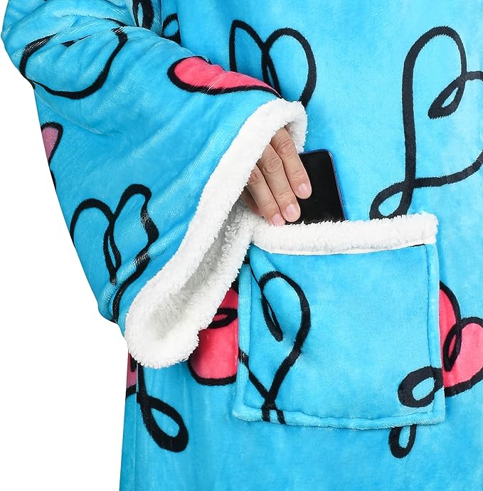 Tirrinia Sherpa Wearable Blanket With Sleeves, Full Body Throw Reading Wrap TV Blankets - Bloomnest
