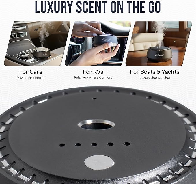 Smart Car Diffuser with 20ML Scent Oil Included - Car Air Freshener - Aromatherapy Diffuser - Portable, Compact, Cordless and Quiet Device - Deluxe Car Diffuser Luxscent Collection - Bloomnest
