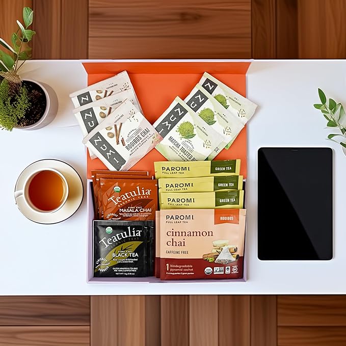Tea Sampler Gift Set - Productivity Pack - 18 Assorted Organic Tea Bags - Supports Focus, Energy, Concentration, and Overall Wellness - Black, Chai, Matcha, Green, and More - Best Holiday Gifts 2024 - Bloomnest