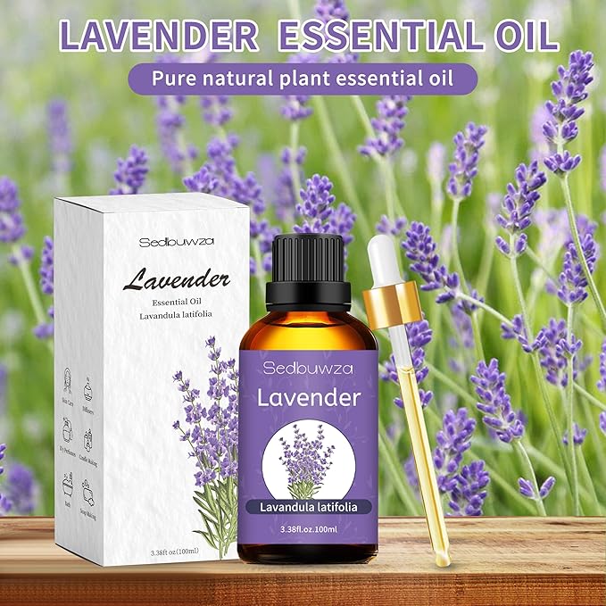 Sedbuwza Lavender Oil Essential Oil, 100% Pure and Natural Premium Lavender Fragrance Oil with Premium Glass Dropper for Diffuser, Aromatherapy Making - 3.38 Fl Oz/100ML Sedbuwza
