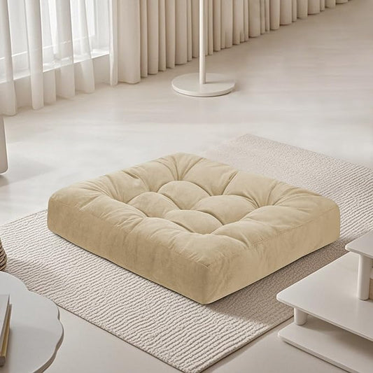 Meditation Floor Pillow 22×22 Inch 1 Pack Large Floor Cushions for Adults Square Tufted Corduroy Floor Pillows for Yoga Living Tatami Room Beige - Bloomnest