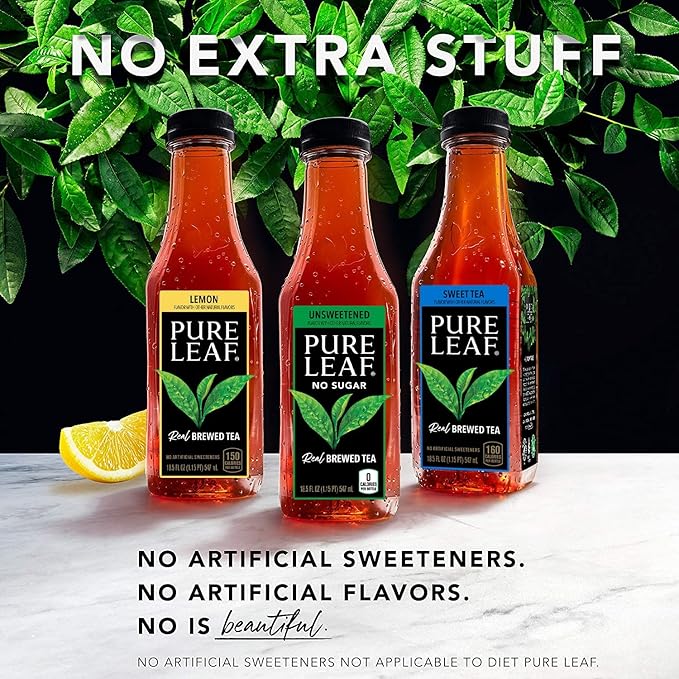 Pure Leaf Iced Tea, Unsweetened Lemon, Real Brewed Tea, Zero Sugar & Zero Calories, 18.5 Fl Oz Bottles (Pack of 12) - Bloomnest