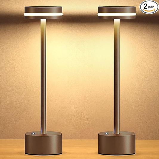 Cordless Table Lamp, Portable Rechargeable Bedside Lamp, Touch Stepless Dimmable Desk Lamp, for Home Bedroom Hotel Restaurant Bar Outdoor, 2 Set, Coffee - Bloomnest