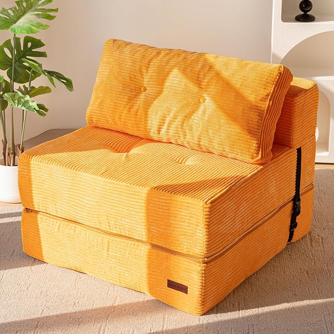 MAXYOYO Folding Sofa Bed, Convertible Sofa Bed with High-Density Support Foam, Portable 4 in 1 Fold Out Chair to Floor Lounger, Versatile Floor Couch for Living Room Bedroom, Orange - Bloomnest